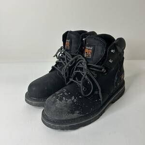 Timberland PRO 6” Boots Mens 10 W Pit Boss Steel Toe Black Workwear Lace Up Flaw